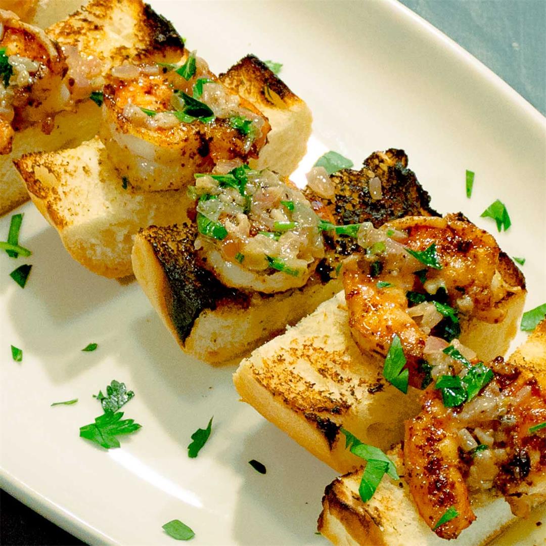 Spicy Shrimp Toasts with Lemon Garlic Butter