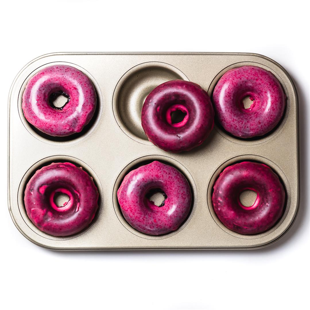 Baked Chocolate Donuts with Raspberry Glaze