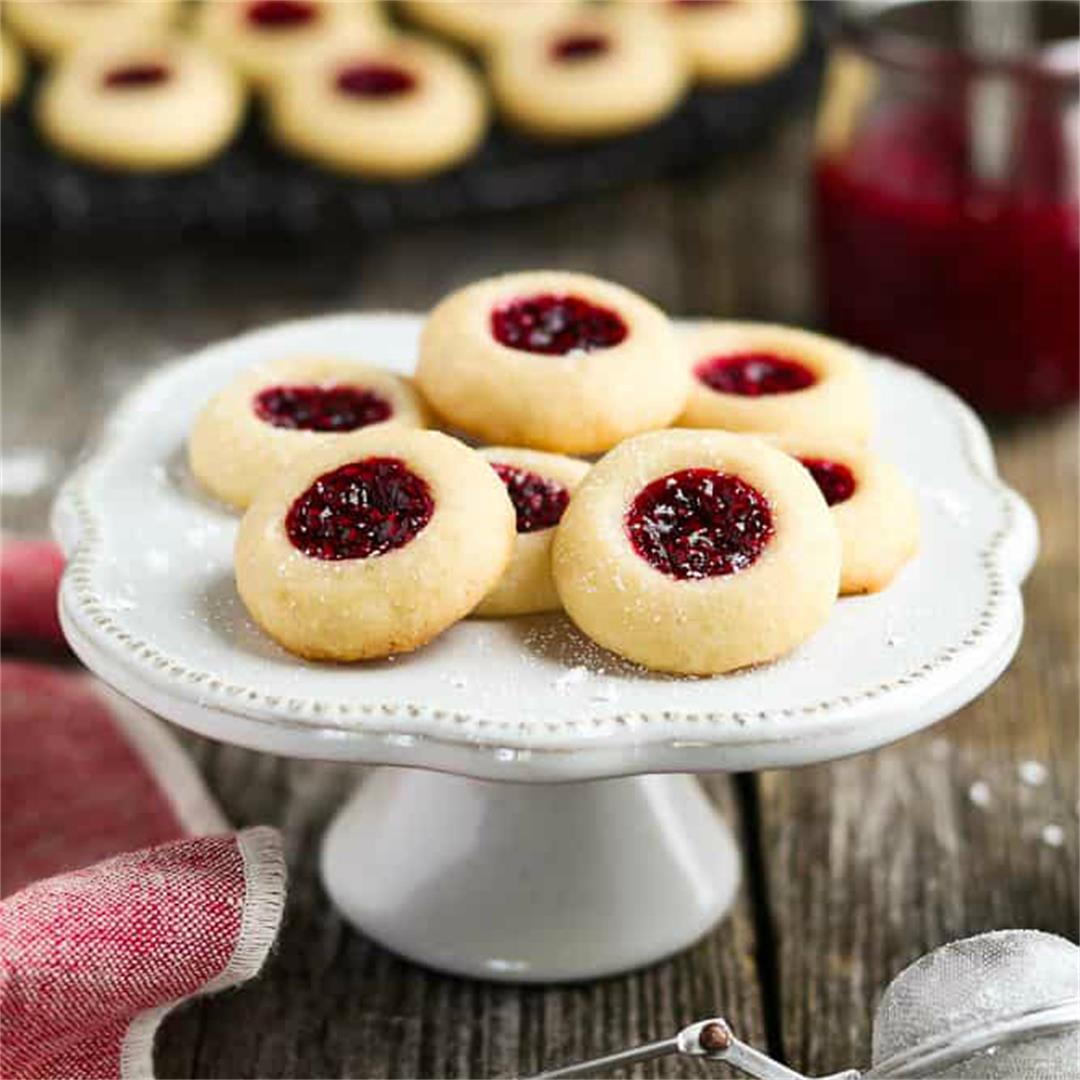 Vegan thumbprint cookies with raspberry jam