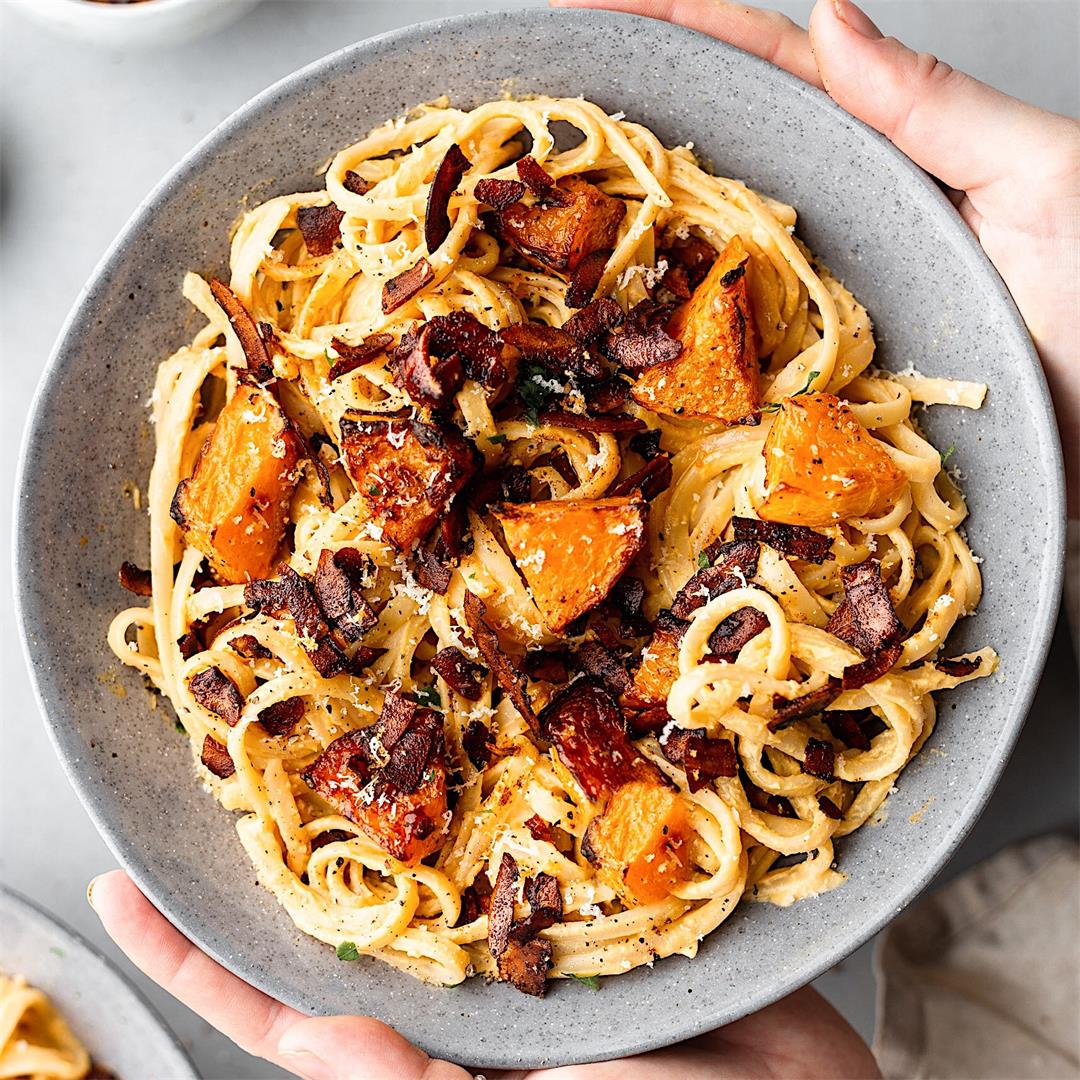 Butternut Squash Carbonara with Coconut Bacon