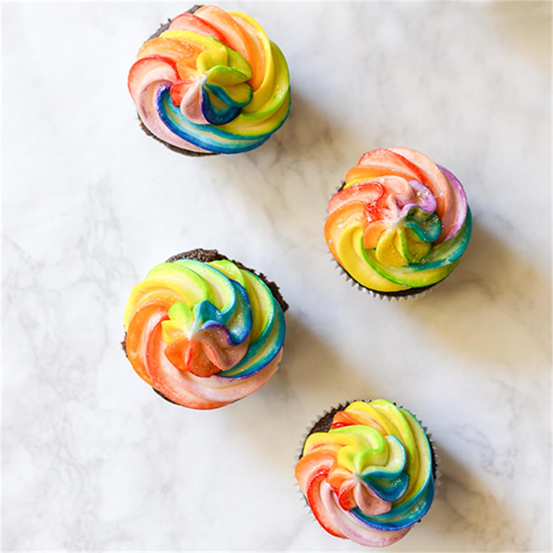 Rainbow Icing Cupcakes