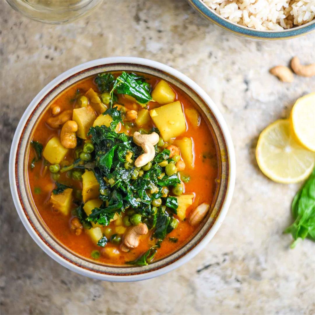 Sweet Potato Curry with Kale and Peas