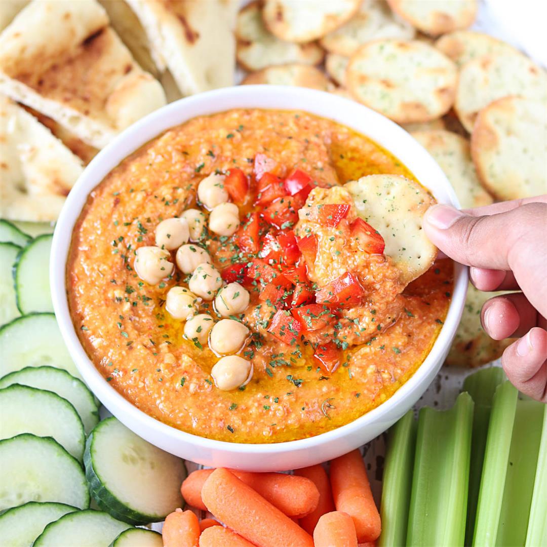 Roasted Red Bell Pepper And Chickpea Hummus Recipe
