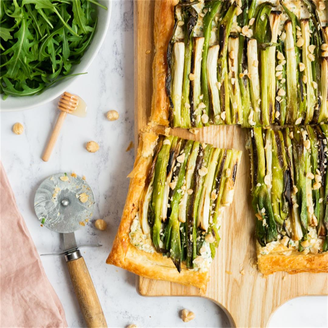 Charred Spring Onion Tart with Ricotta and Cheddar