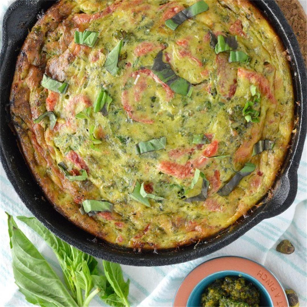 Kale, Pesto and Roasted Red Pepper Frittata