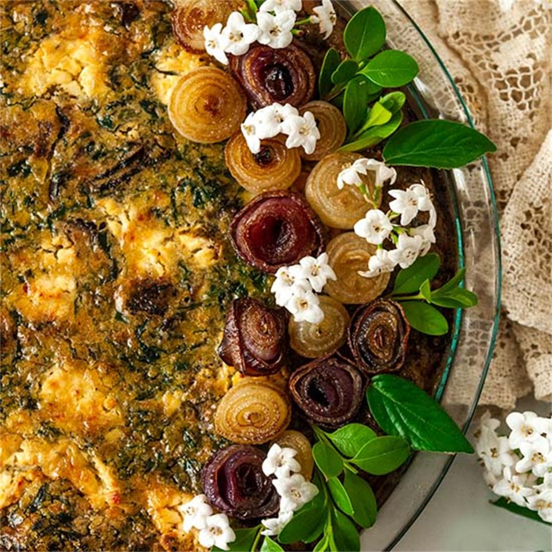 Goat Cheese Quiche with Spinach and Caramelized Onion