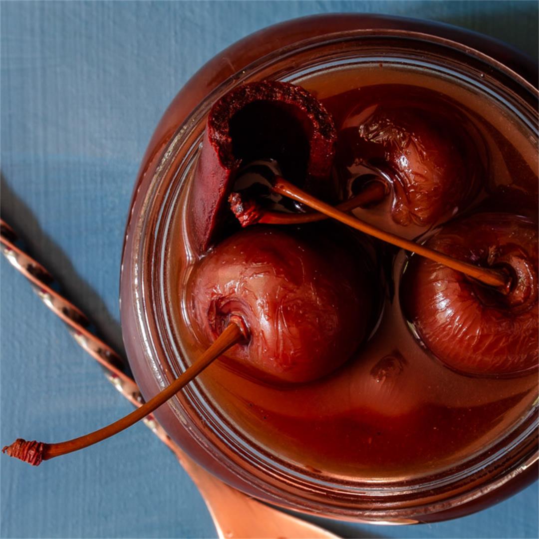 Spiced pickled cherries: cocktail ingredient, garnish
