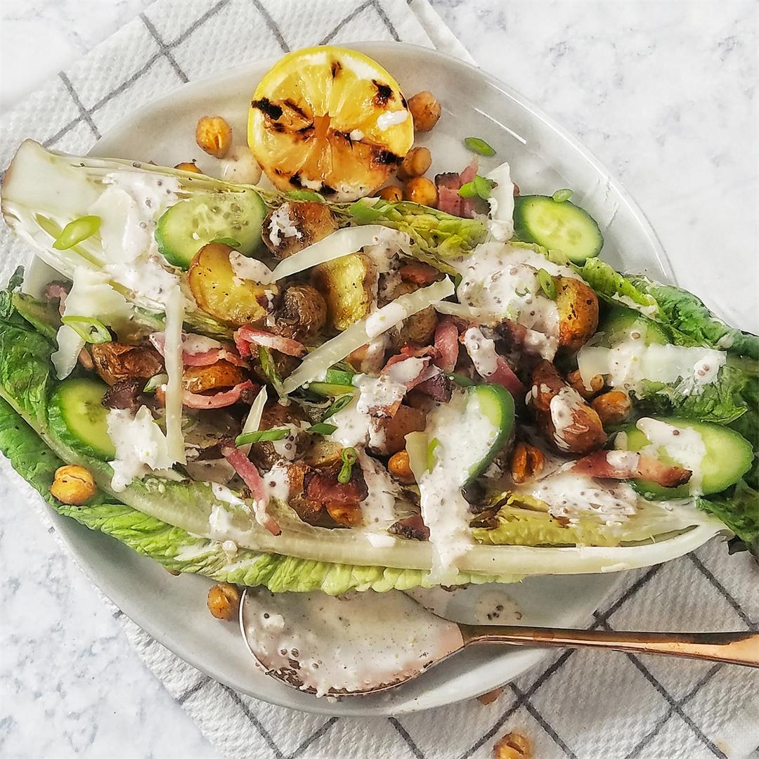 Grilled romaine salad with roasted potatoes | Mandy Olive
