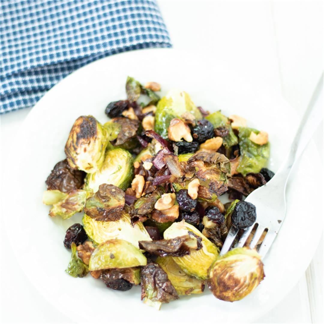 Roasted Brussel Sprouts with Cranberries and Pecans