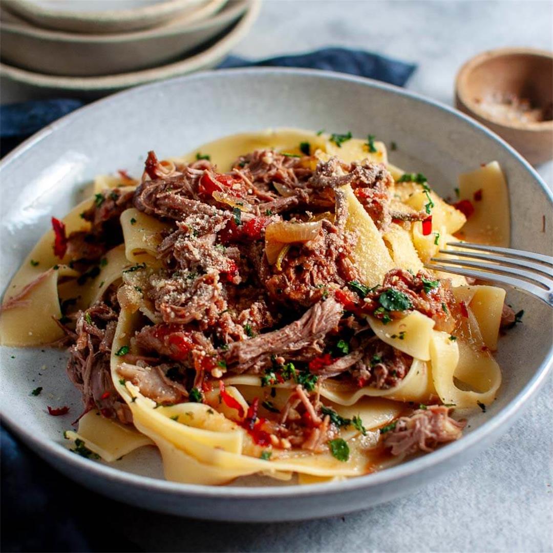 Comforting Slow Cooker Lamb Ragu with Pappardelle Pasta