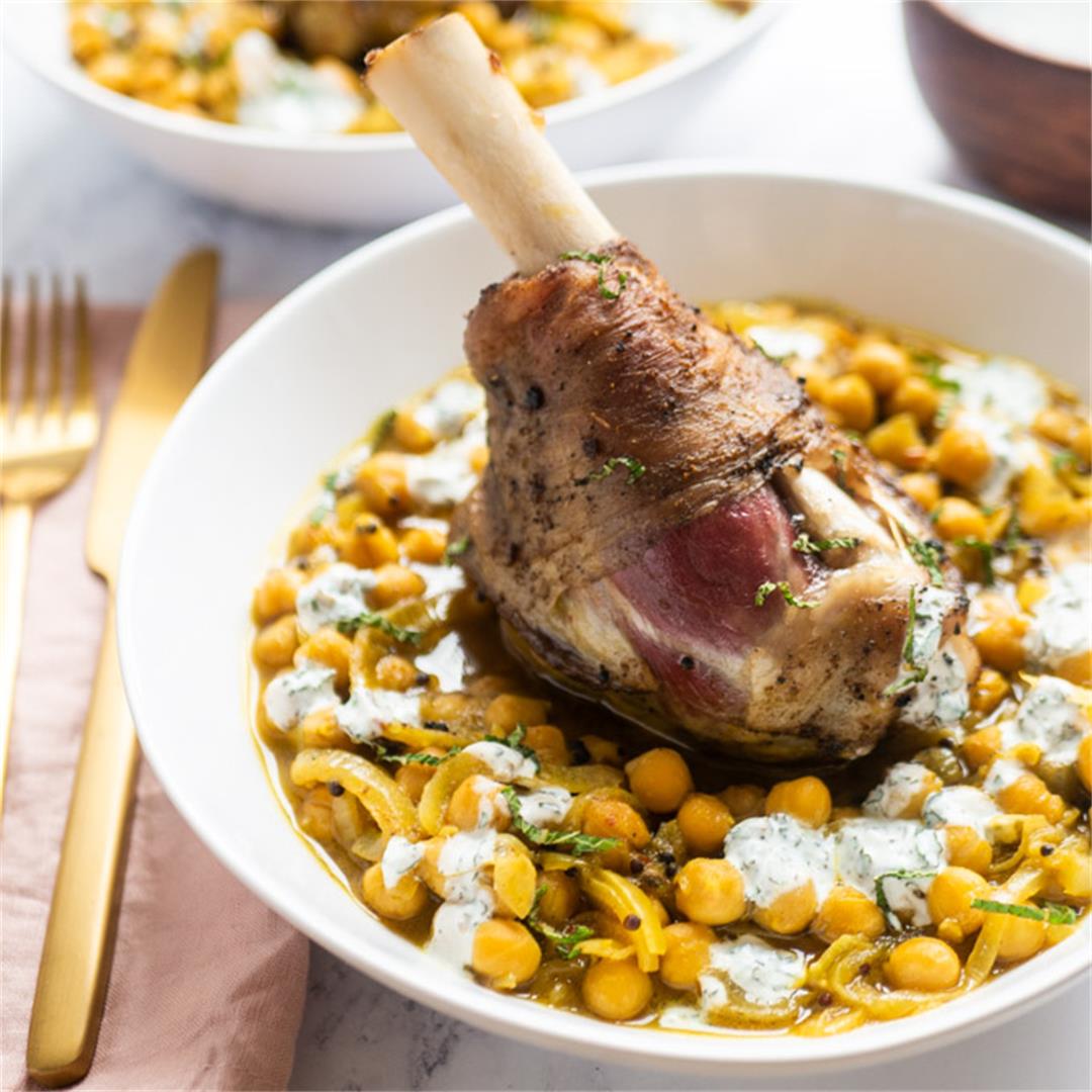 Slow-Cooked Lamb Shanks with Spiced Chickpea Stew