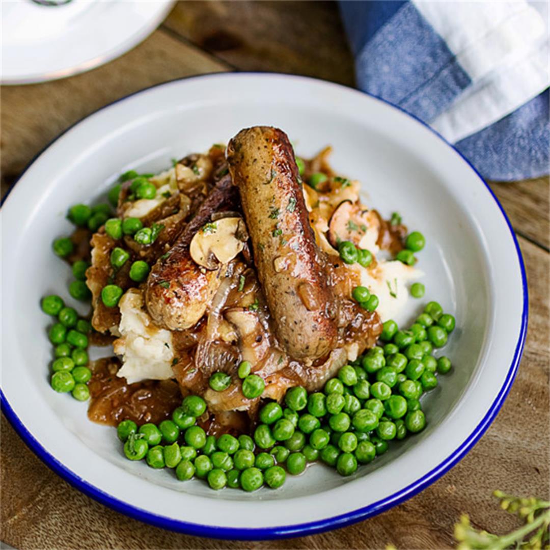 Meat-free sausage and mash