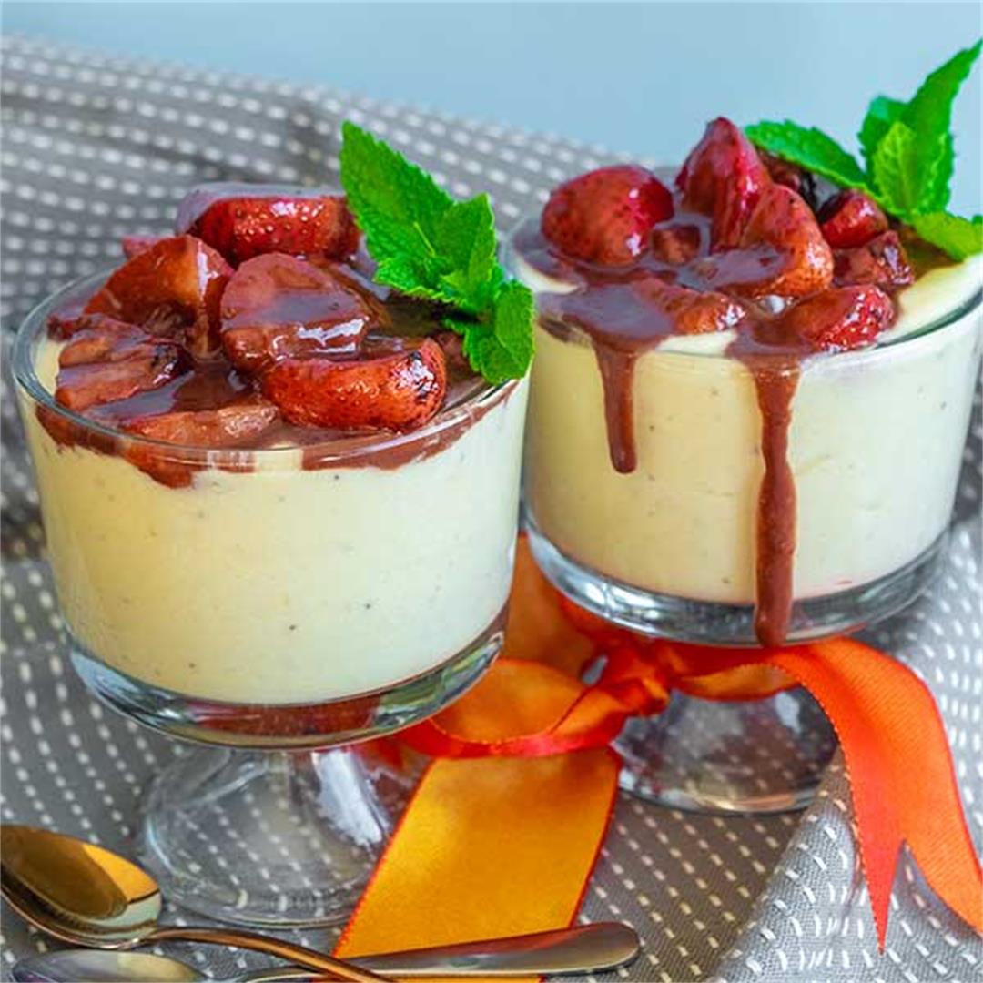 Banana Mousse With Strawberry Chocolate Sauce