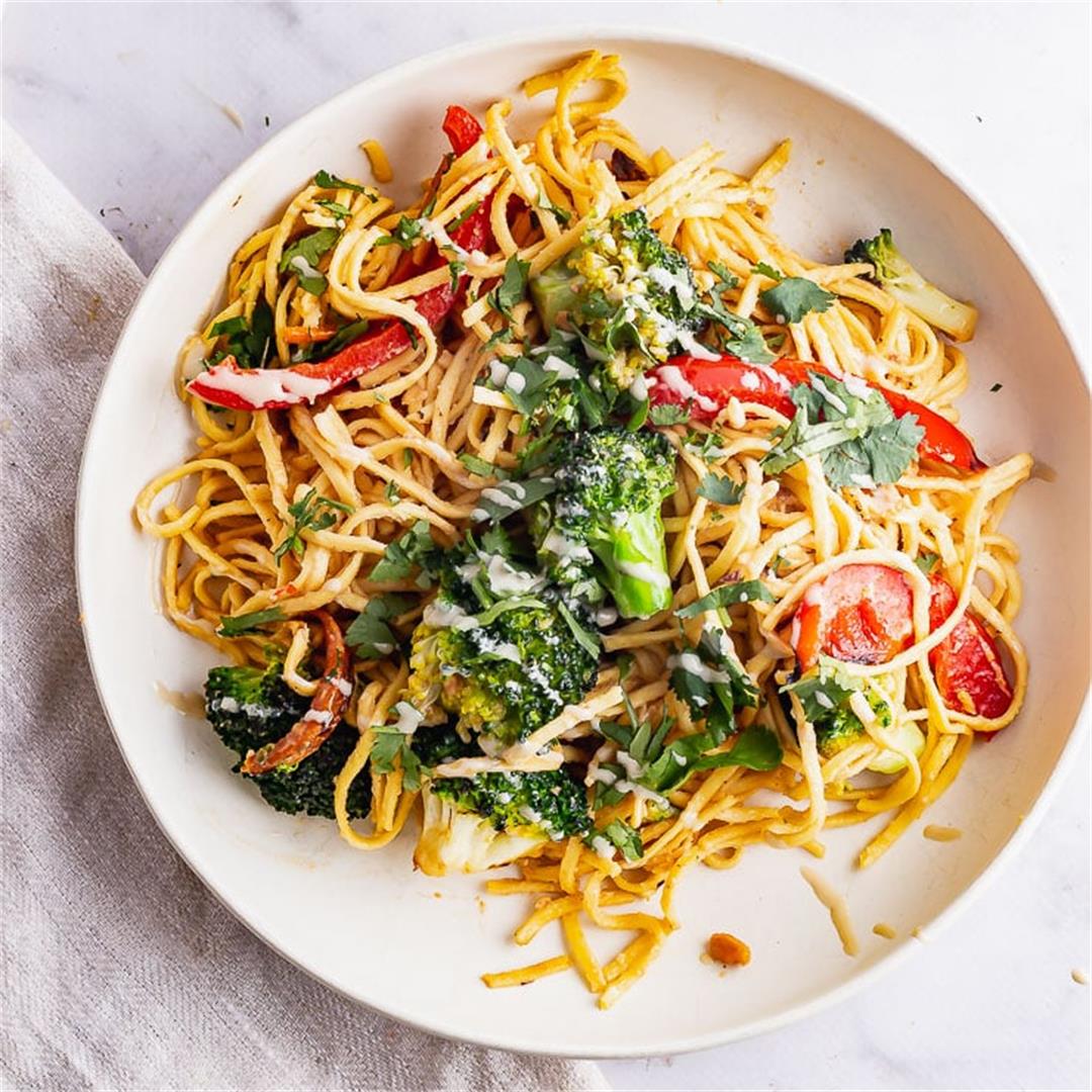 15 Minute Noodle Salad with Peanut Sesame Dressing • The Cook R