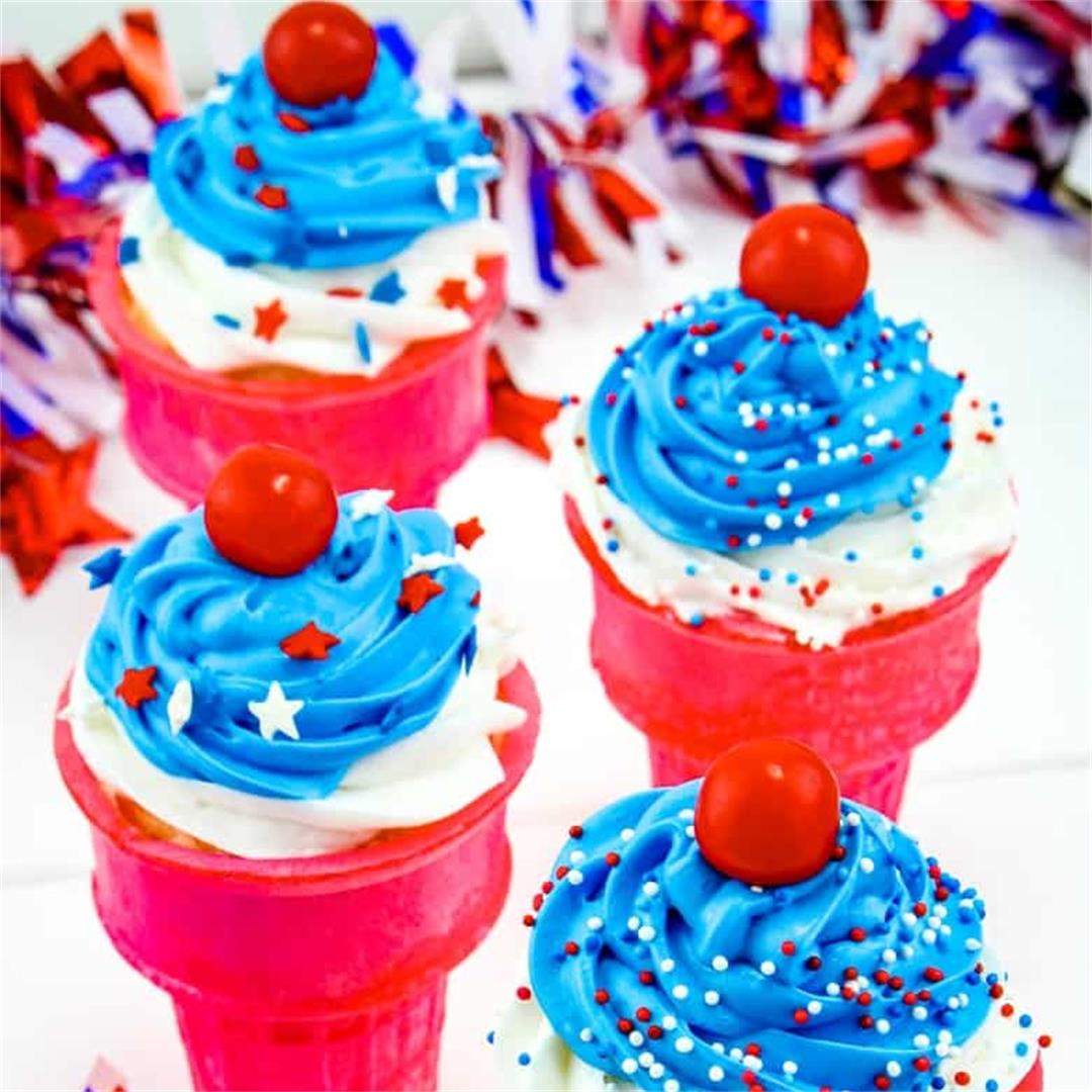 4th of July Ice Cream Cone Cupcakes