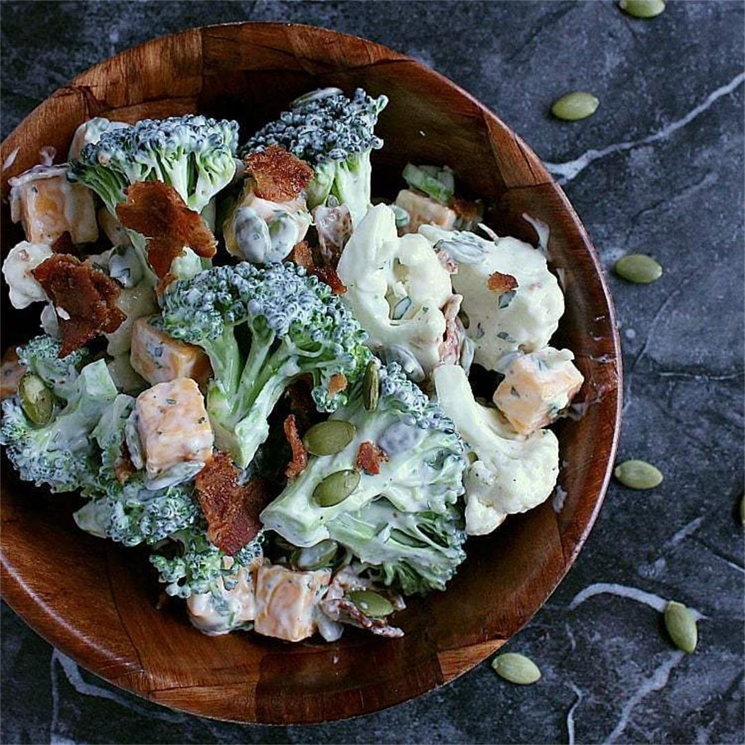 Ranch Cauliflower Broccoli Salad with Bacon and Cheese