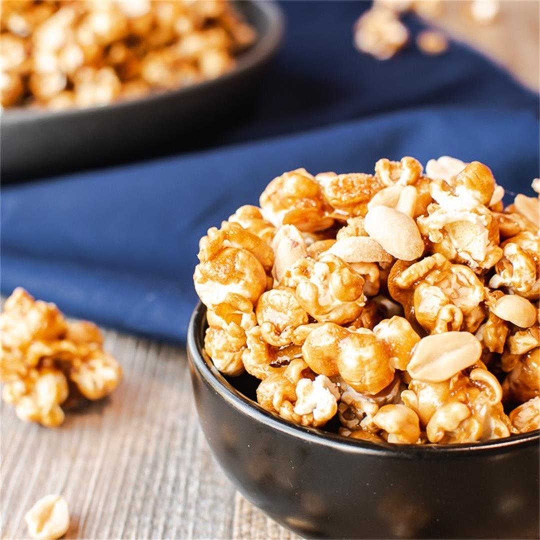 Homemade Caramel Popcorn with nuts