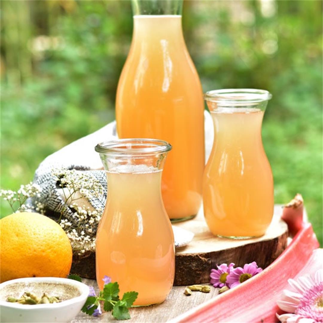 Rhubarb lemonade with orange and cardamom