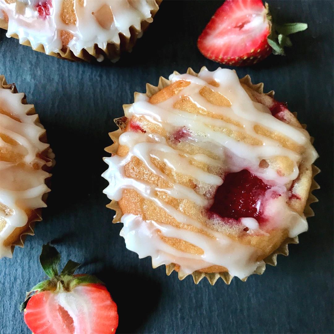 Vegan Strawberry Muffins With Lemon Glaze