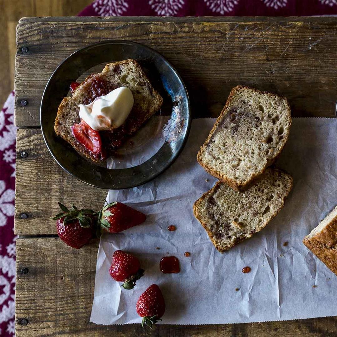 Strawberry Cider Quick Bread w/ fresh strawberries and balsamic