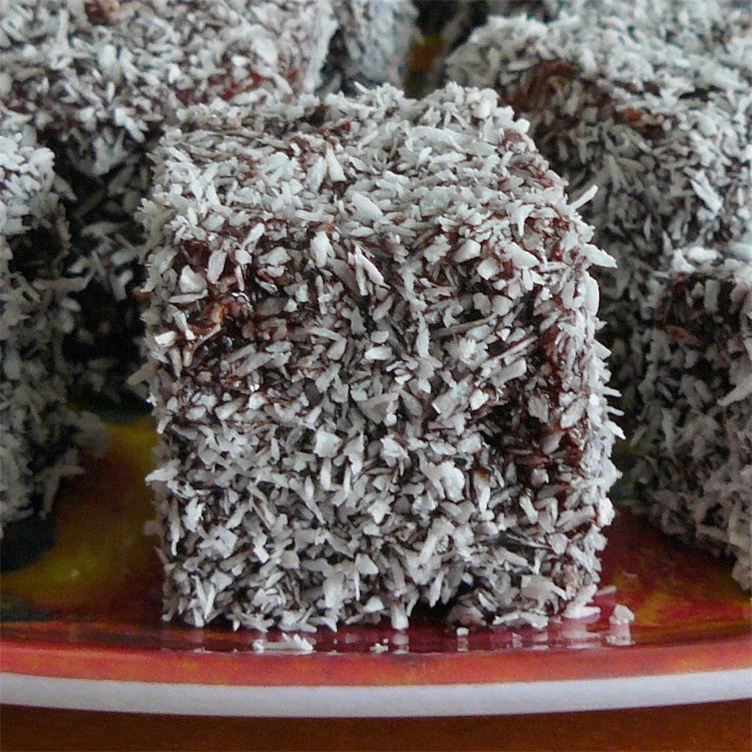 Chocolate cake wrapped in coconut