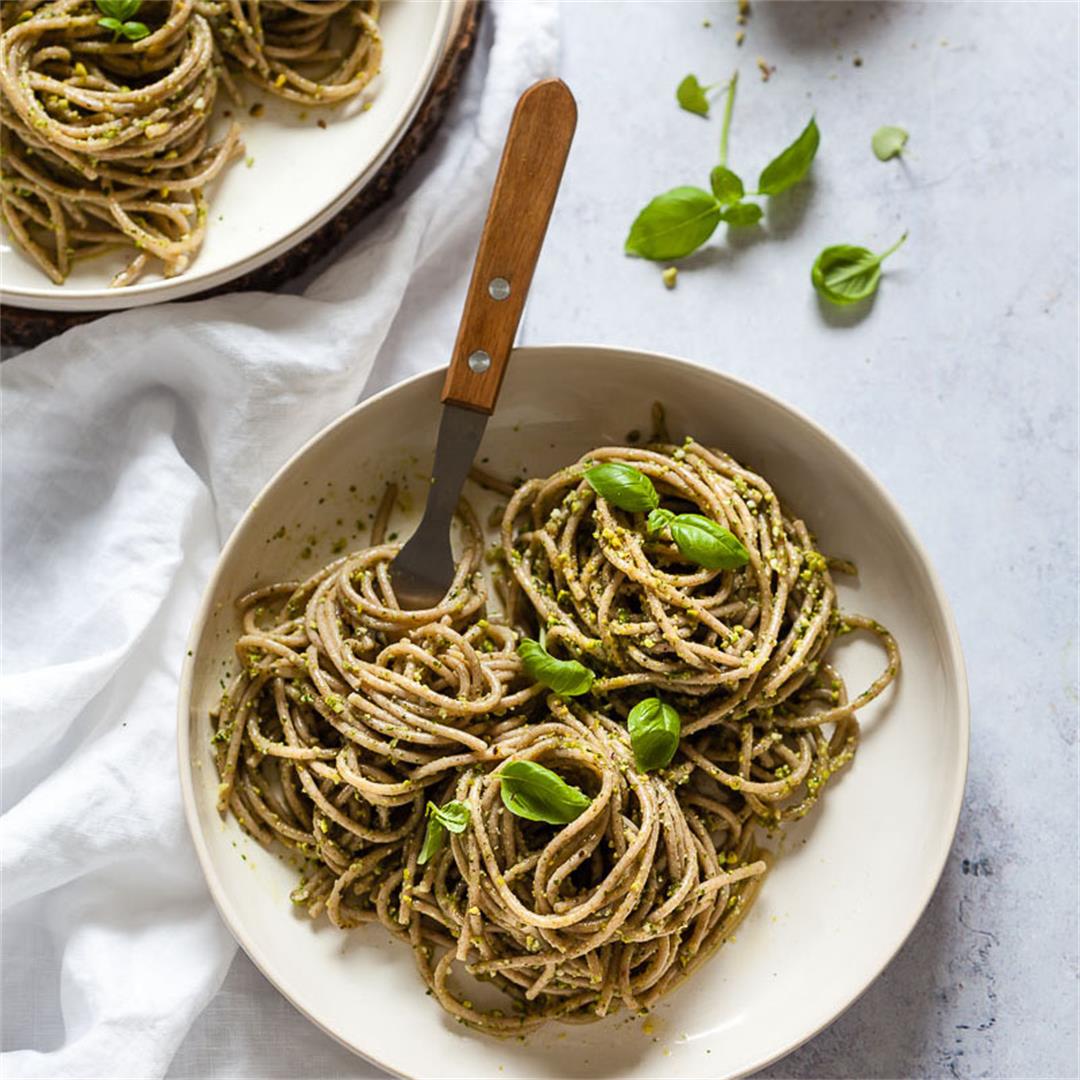 Vegan Green Pesto Pasta with Pistachios