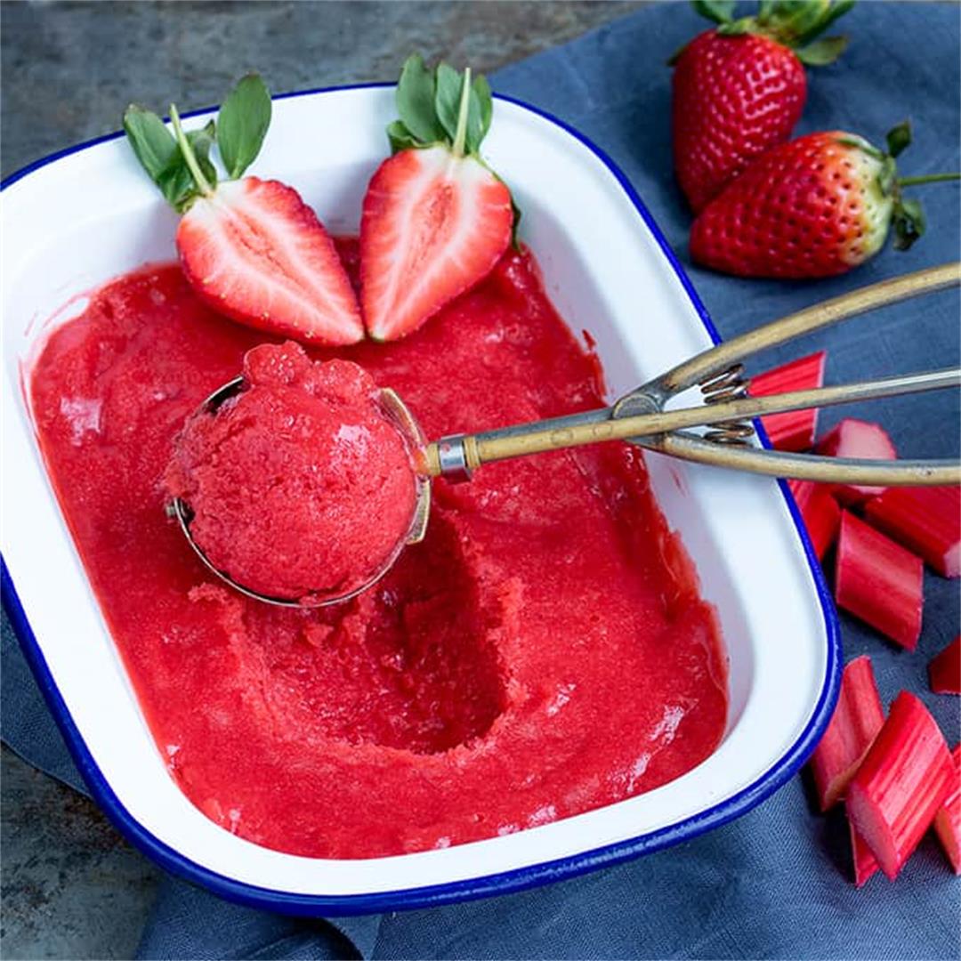 Easy Strawberry and Rhubarb Sorbet