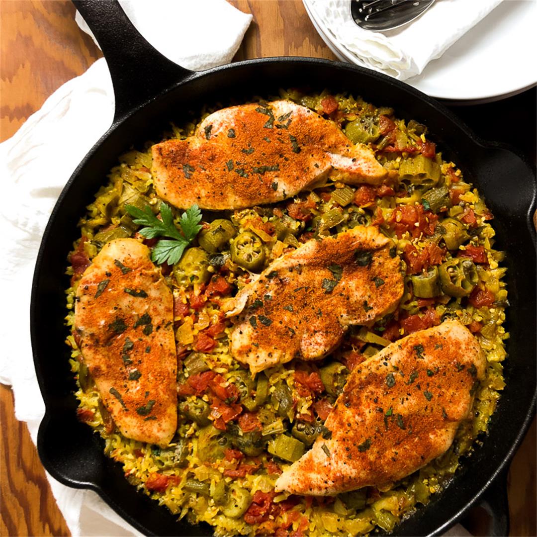 Creole Baked Chicken with Rice and Okra