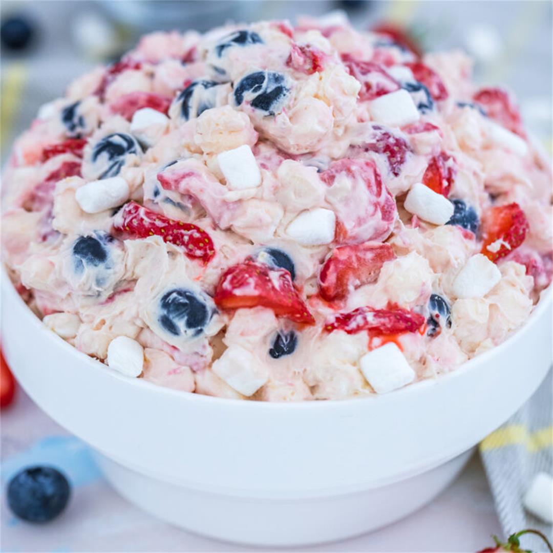 Red White and Blue Cheesecake Salad [video]