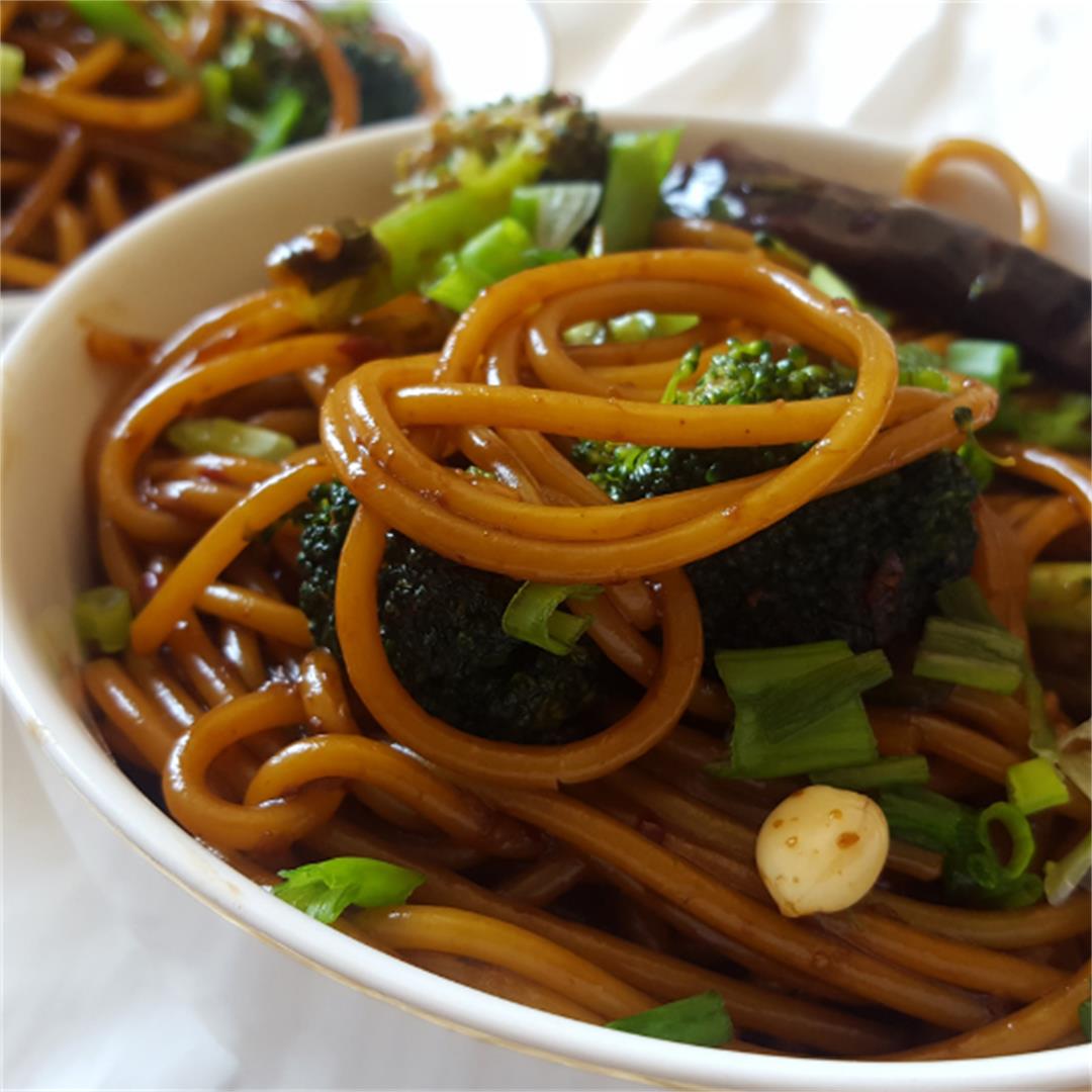 Vegan Kung Pao Noodles with Charred Broccoli