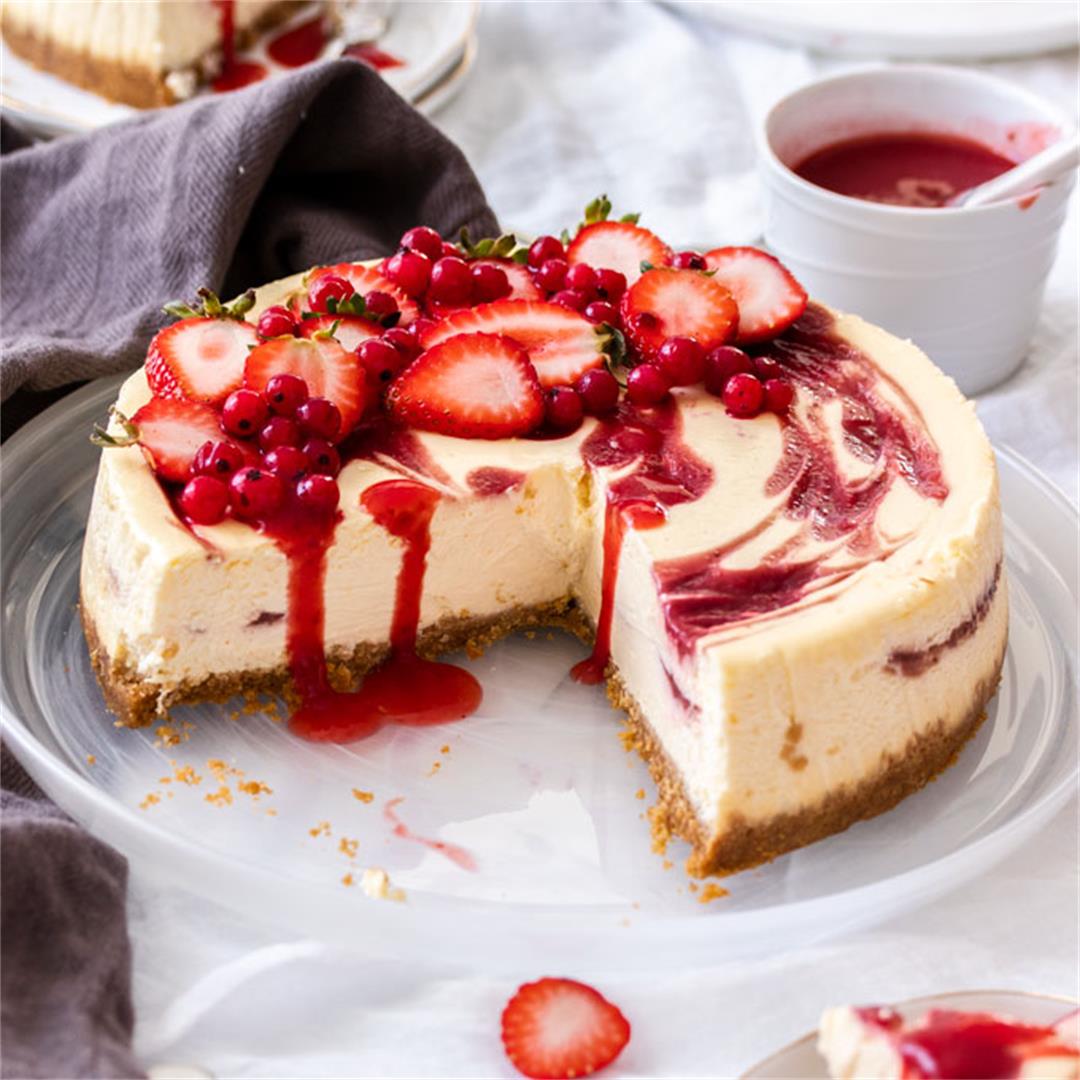 Strawberry Swirl Cheesecake - Sugar Salt Magic