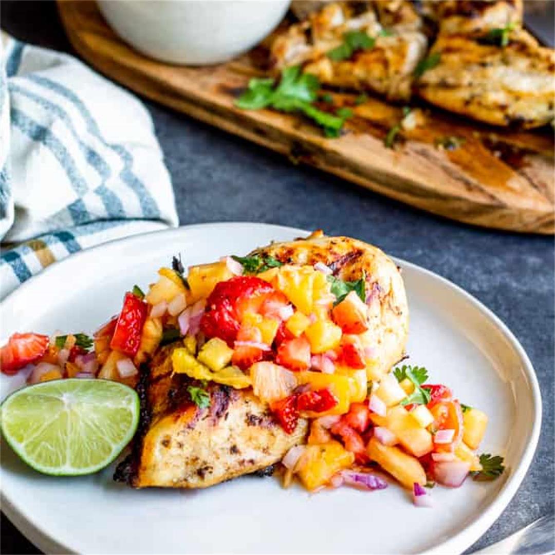 Cilantro Lime Grilled Chicken with Strawberry Pineapple Salsa