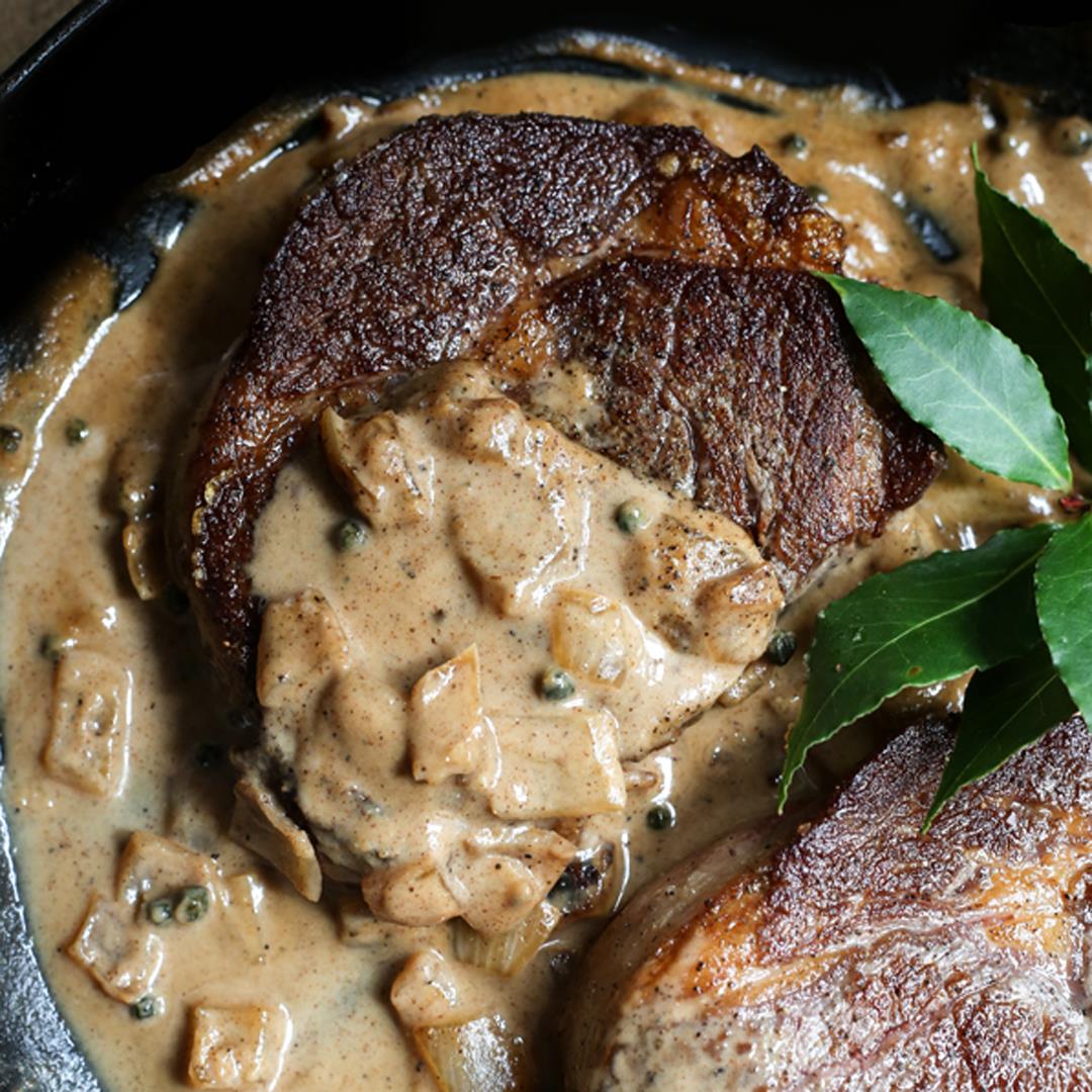 Steak with Dairy-Free Peppercorn Sauce