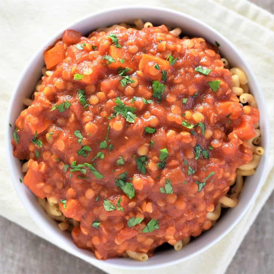 Vegan Bolognese with Lentils [GF, Nut-Free, Oil-Free]