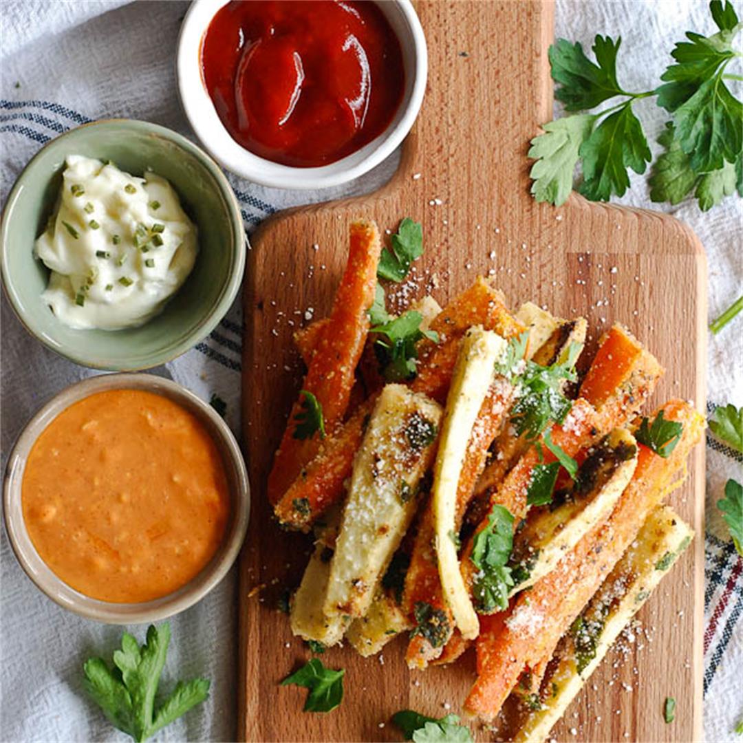 Oven Baked Parmesan Carrot and Parsnip Fries