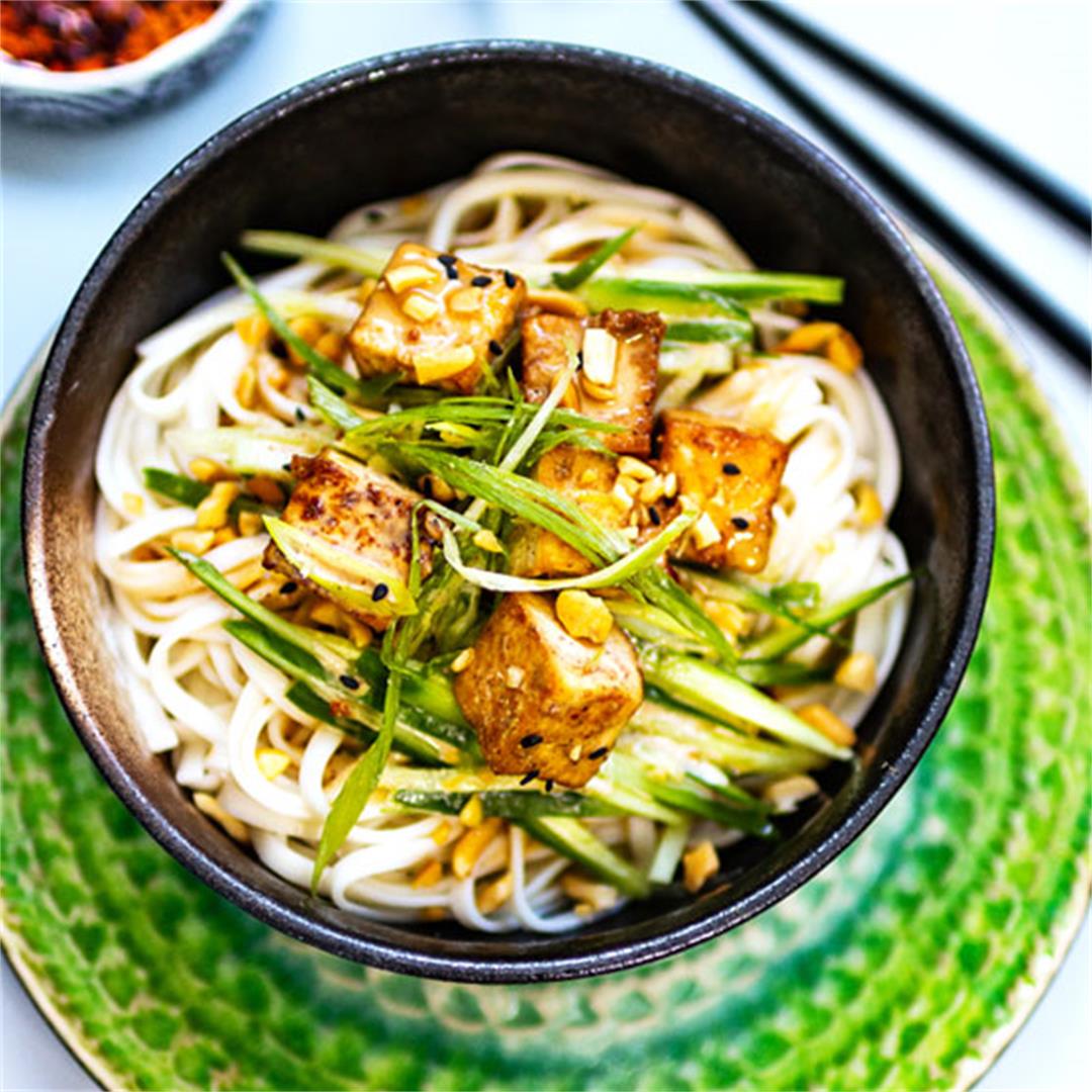 Cold soba noodles with tofu and sesame sauce