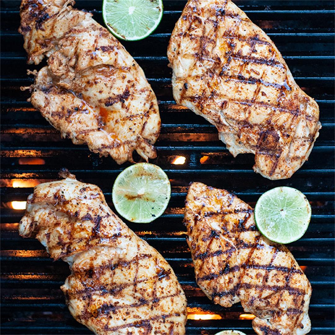 Flattened moist and juicy grilled chicken breast