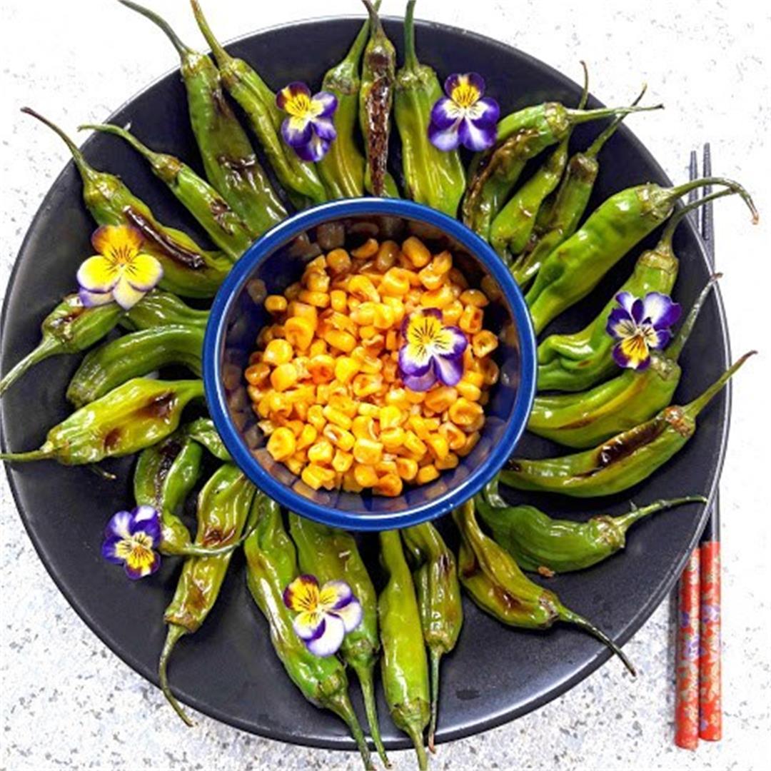 Grilled Corn and Shishito Peppers Recipe