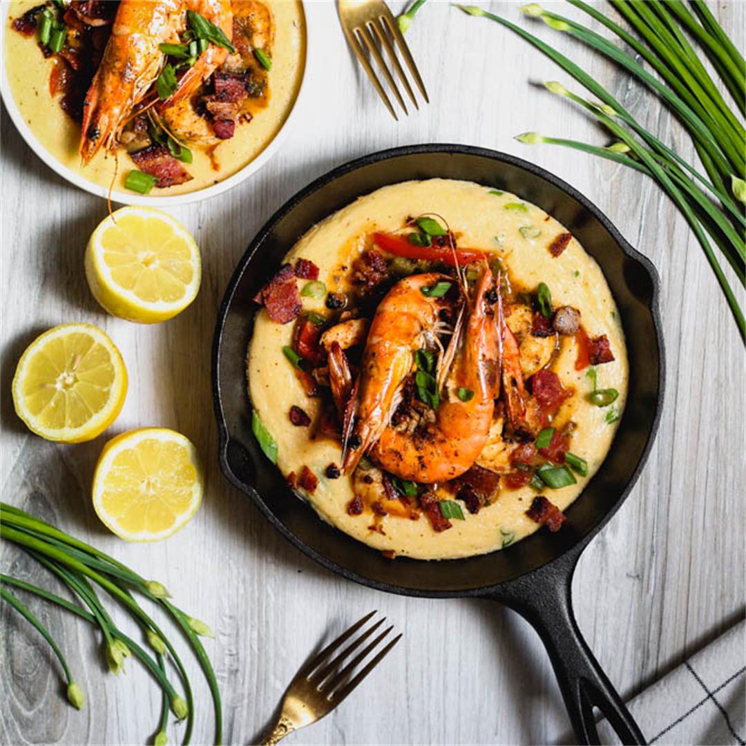 New Orleans Style BBQ Shrimp and Cheesy Grits