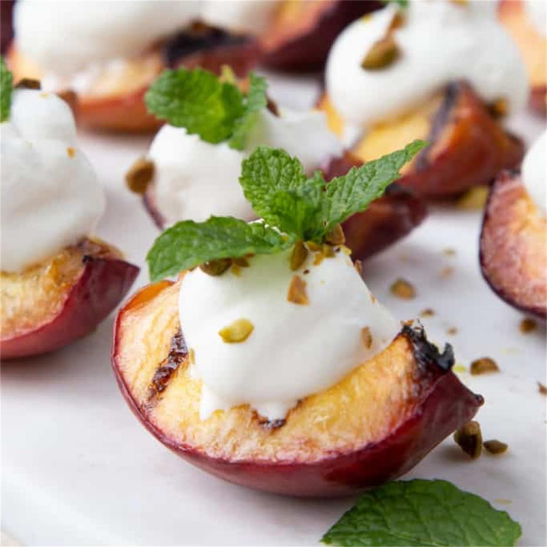Grilled Peaches with Honey Whipped Cream