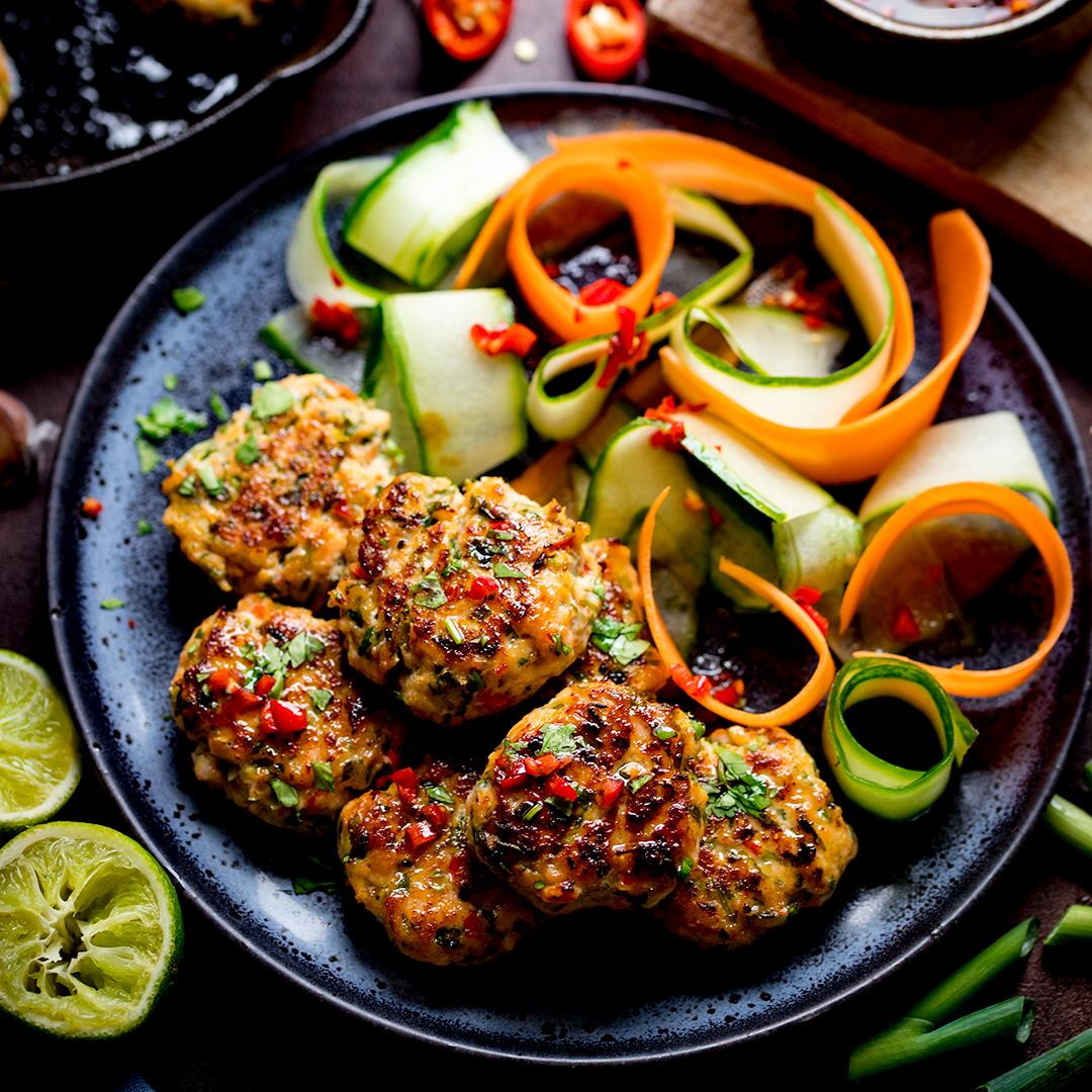 Thai Fish Cakes with Vegetable Ribbons