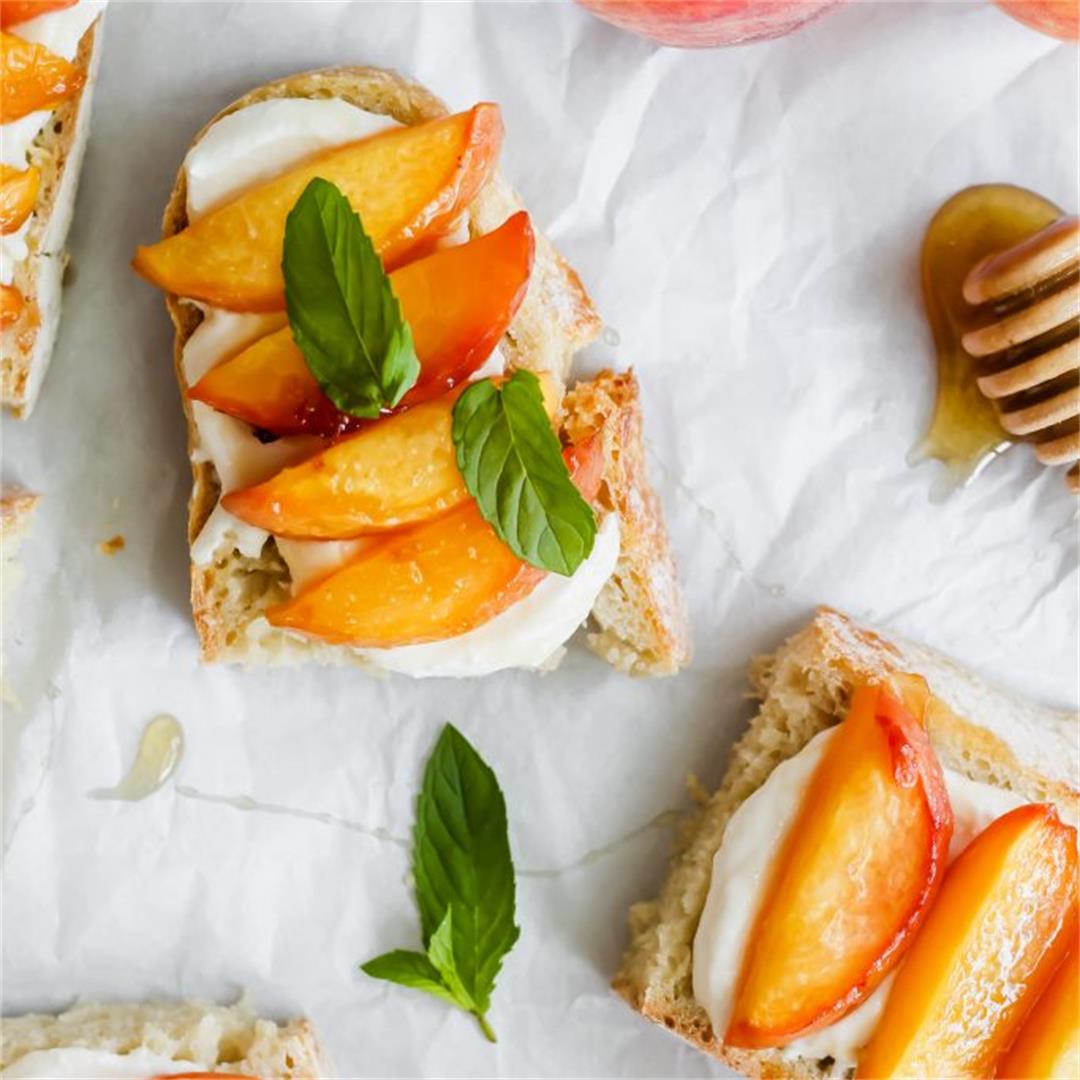 Whipped Ricotta Toast with Roasted Peaches