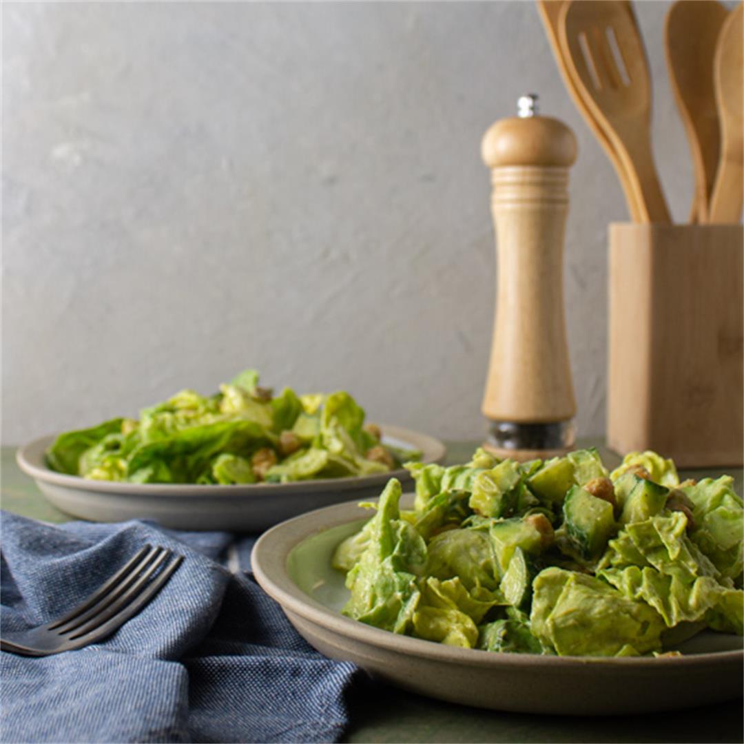 Summer Salad with Avocado Dressing and Crispy Chickpeas