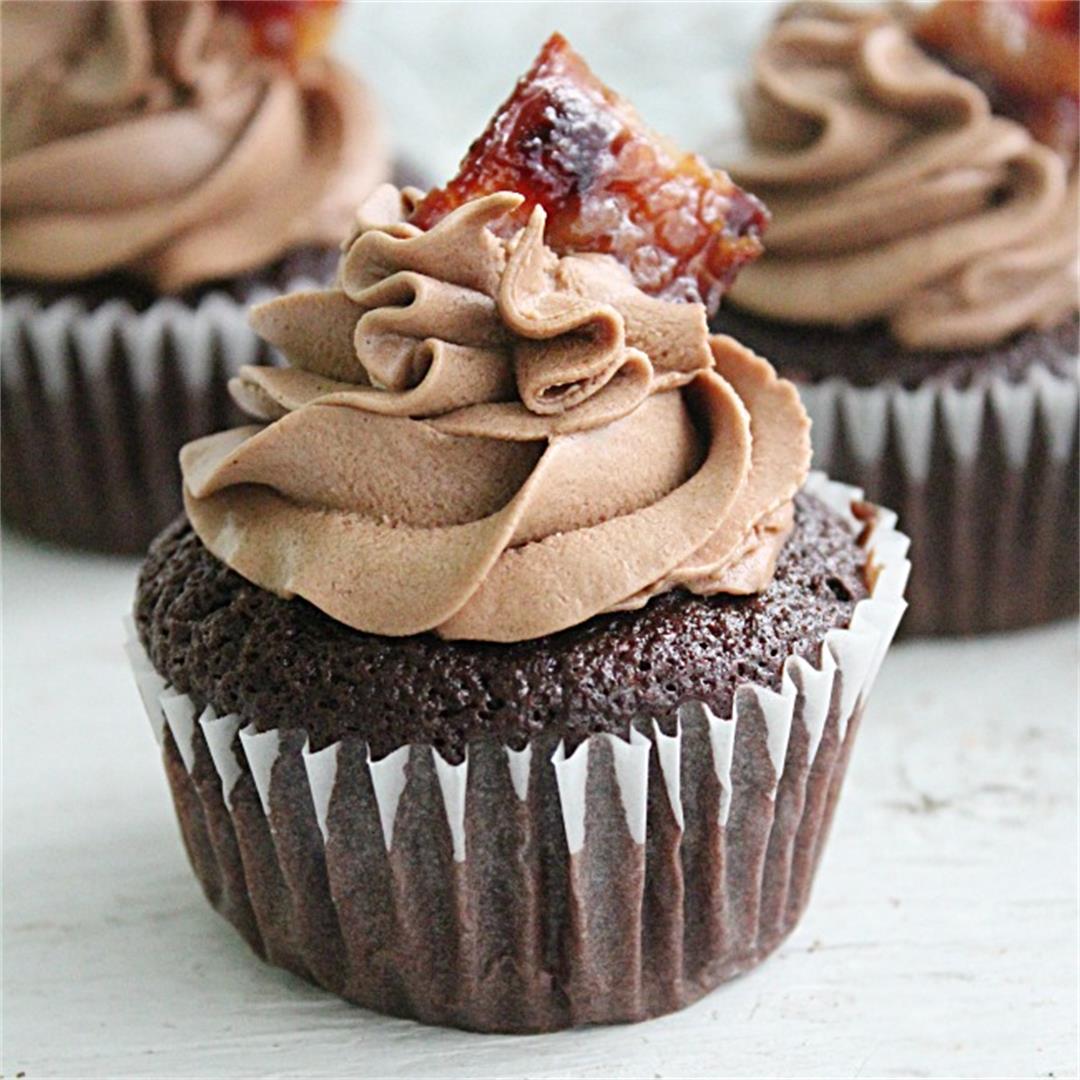 Chocolate Bacon Cupcakes with Chocolate Filling