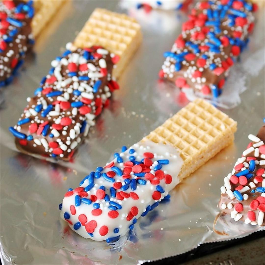 Red White & Blue Chocolate-Dipped Sugar Wafers