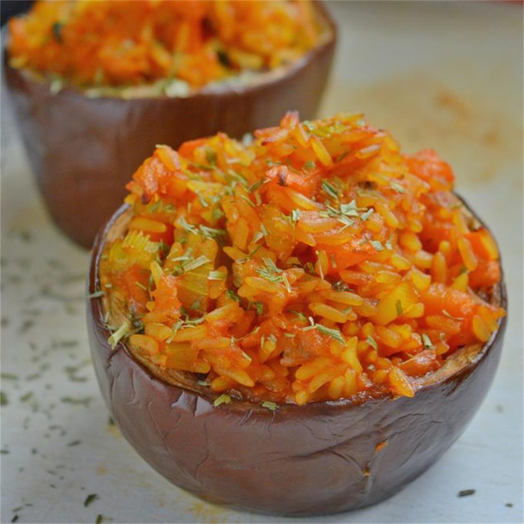 Stuffed Eggplants with Turmeric Rice — Tasty Food for Busy Mums