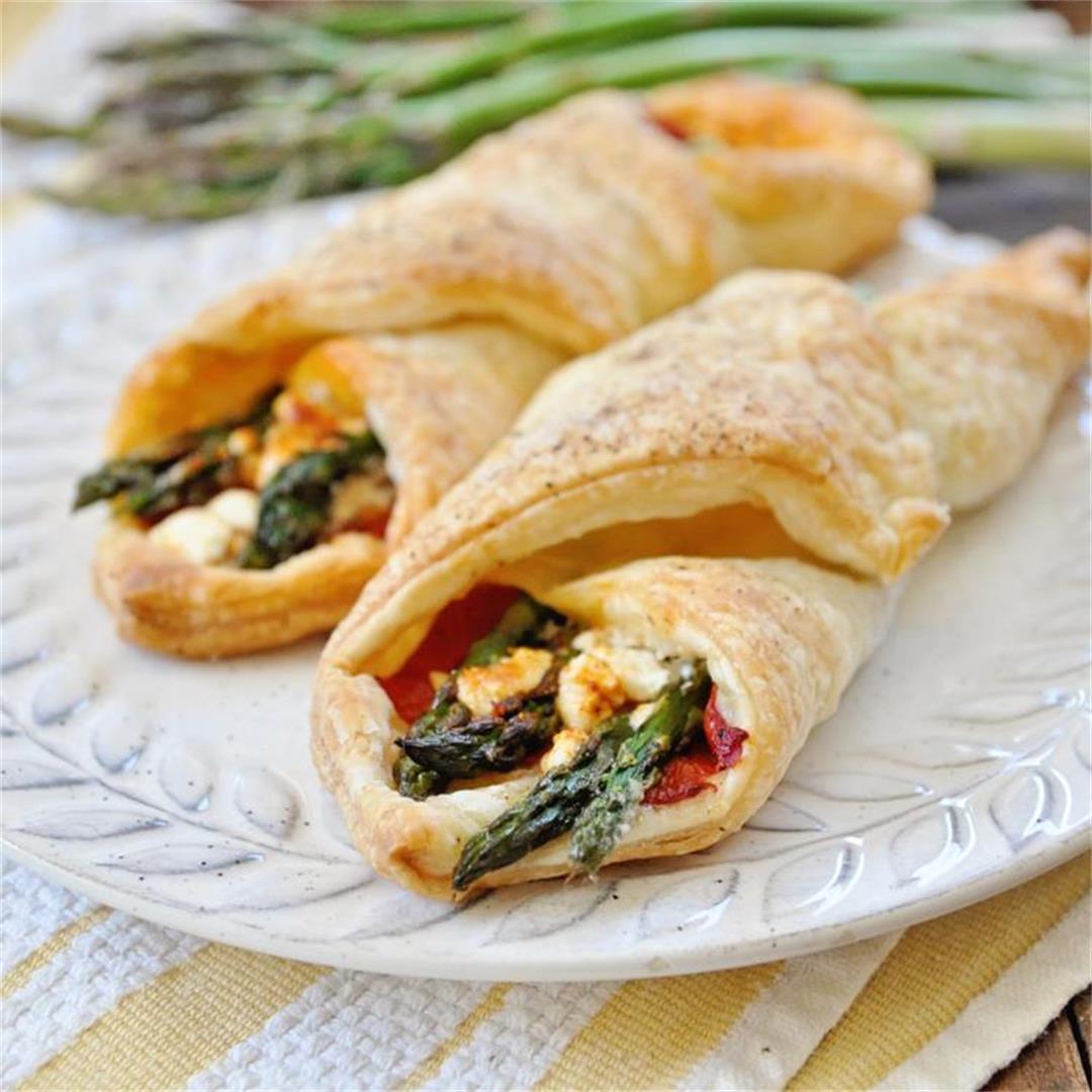 Asparagus Puff Pastry Bundles with Roasted Peppers & Goat Chees