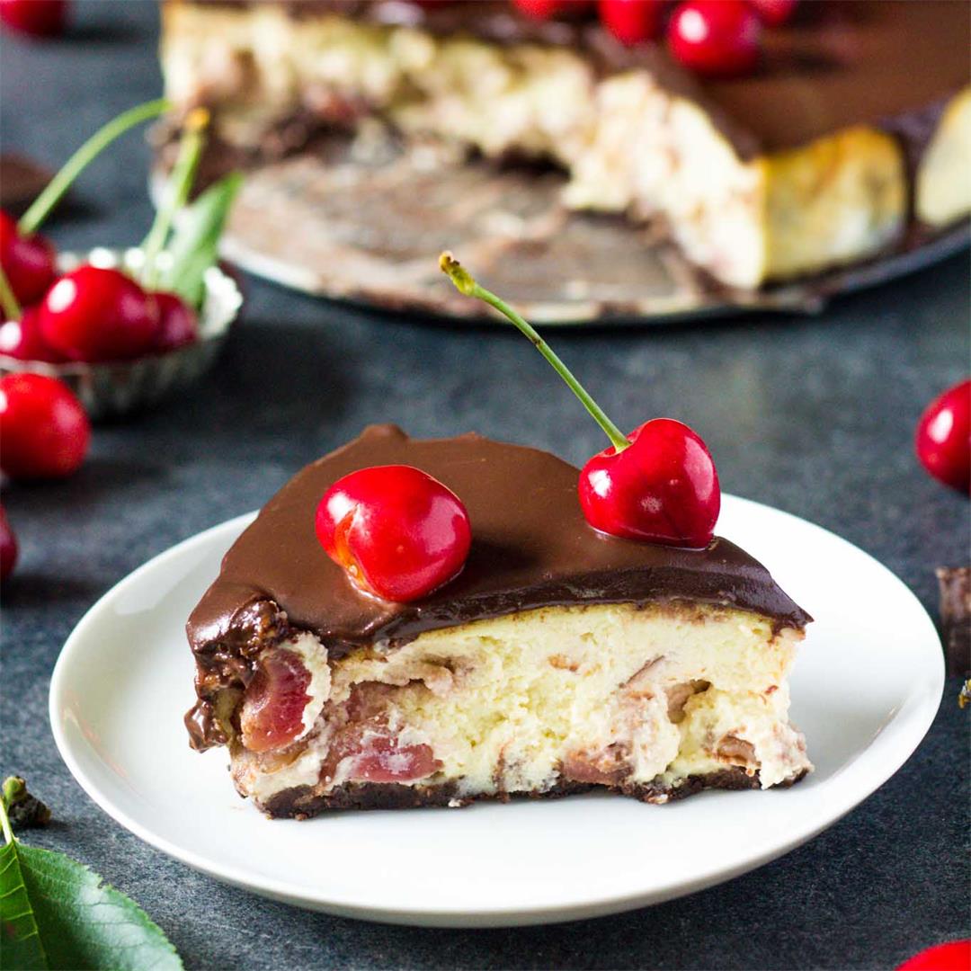 Cherry Vanilla Chocolate Cheesecake