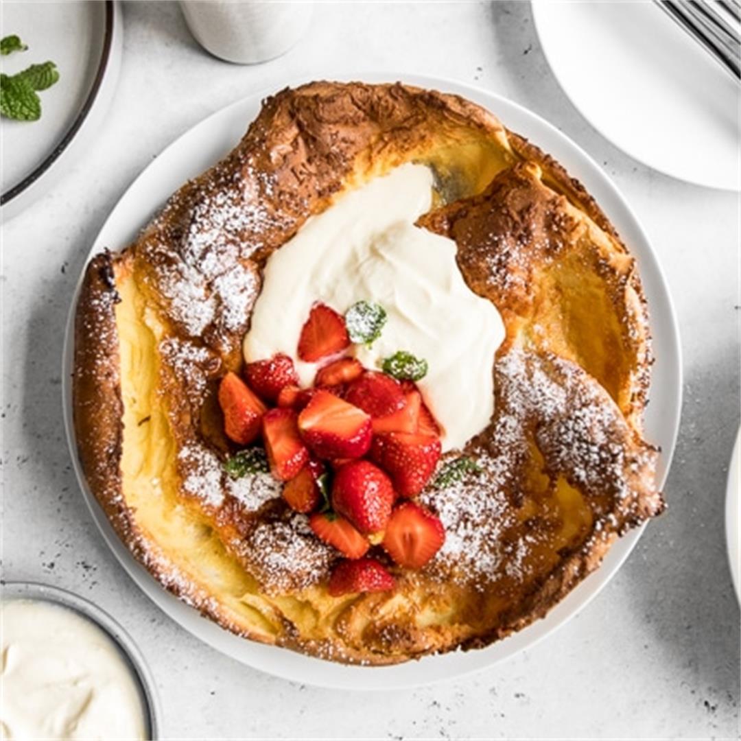 Dutch Baby Pancake with Strawberry & Whipped Cream