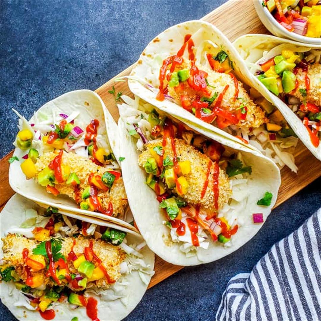 Baked Coconut Crusted Healthy Fish Tacos